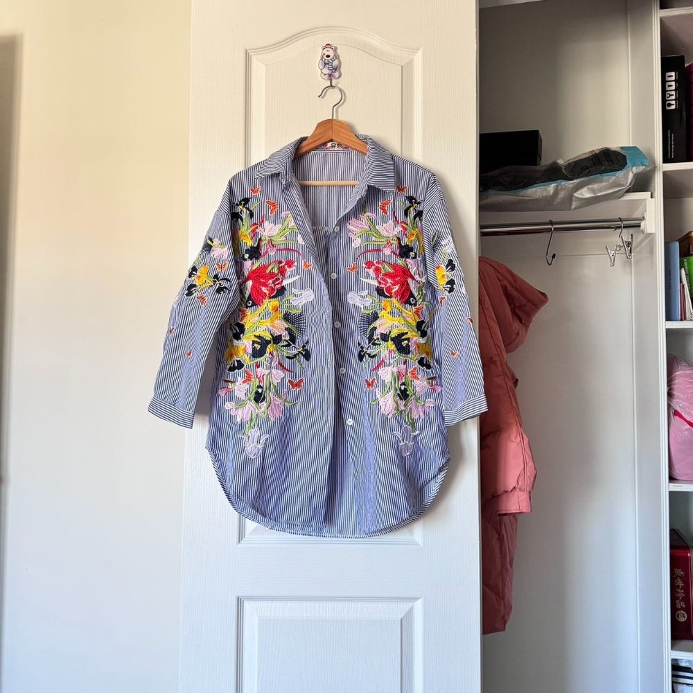 OVERSIZED Stripe Ladies FLOWER BLOUSE - SPRIND & Valentine